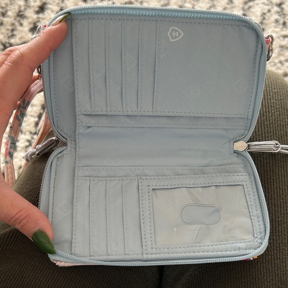 Vera Bradley Crossbody Wallet | Floral RFID Zip Wallet Bag Pink and Blue - Picture 9 of 16